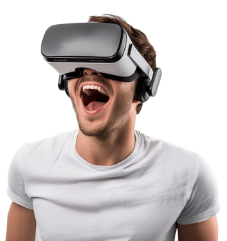 Excited expression man wearing a virtual reality headset png