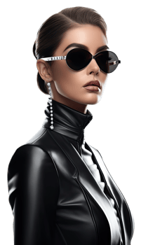A woman fashion model in black leather jacket and sunglasses png