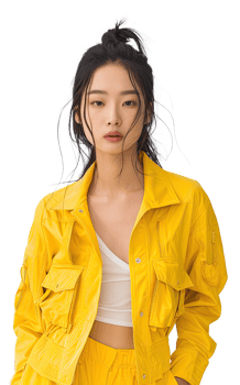 Asian model girl yellow jacket png