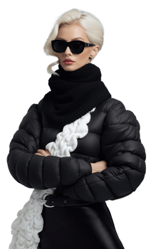 a woman in a black and white outfit with sunglasses png