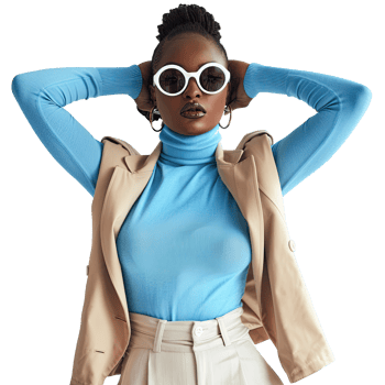 a woman in sunglasses and a blue top png