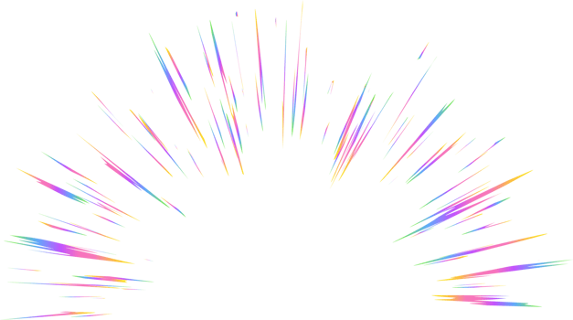 Burst with rainbow prism effect. Halo flare sparkles of crystal light. Radial holographic color explosion. Comic speed lines glare beams with sparks and neon reflection. png