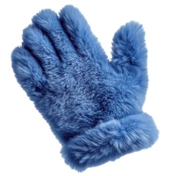 Warm Blue Fuzzy Gloves on transparent background. png