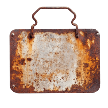 Rusty vintage empty metal sign with handle isolated on Transparent background, Rusty vintage empty metal sign isolated on png