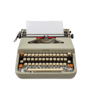 Vintage typewriter with blank paper ready for creative writing at a modern workspace, Vintage Typewriter With Paper, Classic Writing Tool for Creating Printed Documents, Transparent background png