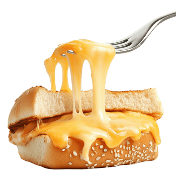 Cheese sandwich with luscious sauce being enjoyed with a fork at a casual dining spot, sandwich with cheese and sauce being eaten with a fork, Transparent background, background png