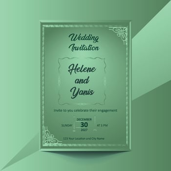 Elegant wedding invitation template featuring a lush green background, perfect for a romantic celebration. vector