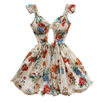 Floral dress with cutout design and vibrant colors isolated on transparent background png