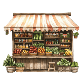 Explore fresh produce at a rustic grocery store in a charming rural marketplace with assorted goods, Rural Marketplace A Rustic Grocery Store with Fresh Produce, Transparent background png