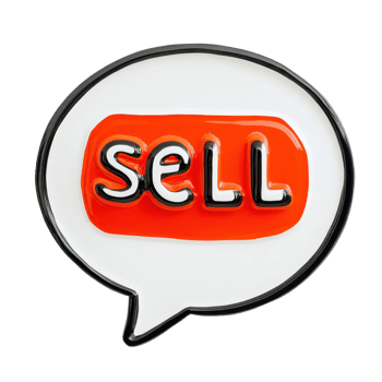 Speech bubble featuring the word sell designed in bright colors on a Transparent background for marketing purposes, speech bubble with the word sell on it, background png