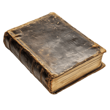 Old leather-covered book resting on a Transparent background showcasing its worn texture and history, very old book with a leather cover, background png