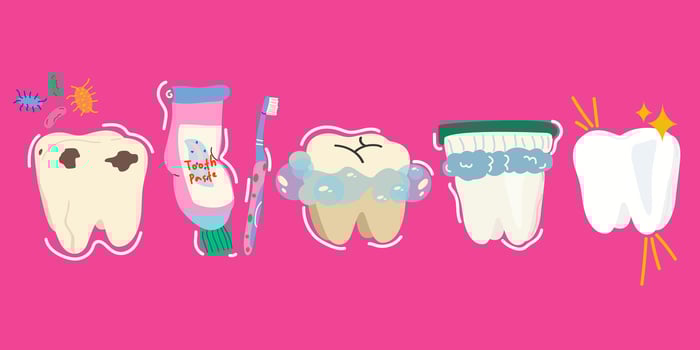 National Dentist Day. Clean white tooth dental care educational banner. Toothbrush and toothpaste for daily oral hygiene. illustration vector