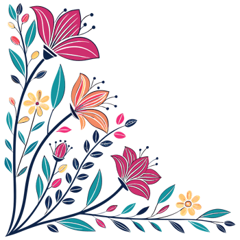 floral border with leaves and flowers on a transparent background png