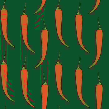 Hot pepper pattern, with chilli pepper on a green backgroundVegetable pattern with red hot pepper, capsicum. vector