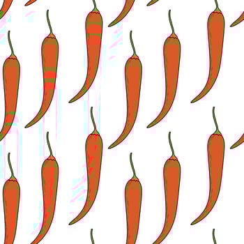 Hot pepper pattern, with chilli pepper on a white background. Vegetable pattern with red hot pepper, capsicum. vector