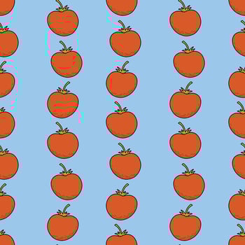 A Pattern with red cherry tomatoes on a white background. Vegetable bright rutter with tomatoes, hand drawn illustration vector