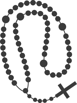 Rosary beads with cross. Catholic prayer necklace. Christian chain with crucifix silhouette. Religious meditation jewelry. png