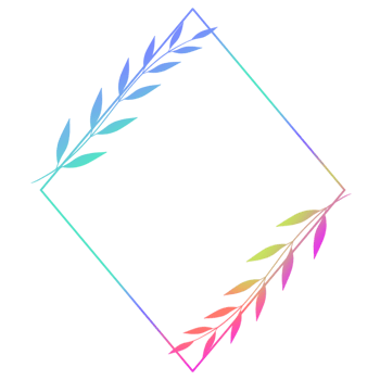 Colourful diamond frame with leaves on a transparent background png