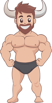 Cartoon Minotaur Smiling Confidently, Digital Illustration. png