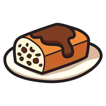 A flat icon depicting a delicious slice of chocolate cake placed on a plate. vector