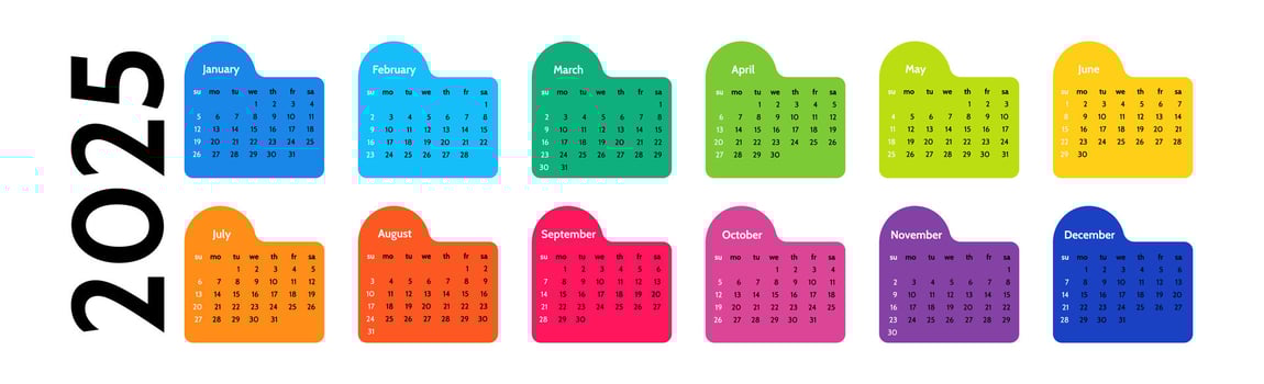 Horizontal calendar for 2025 isolated on background. Sunday to Monday, business template. illustration vector