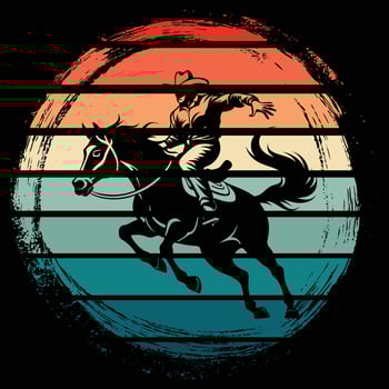 Retro Sunset Cowboy Silhouette in Vintage Equestrian Style vector