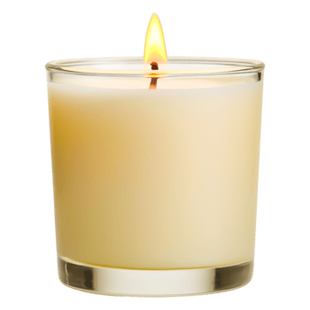 White Candle with Flickering Flame in Transparent Glass Holder png