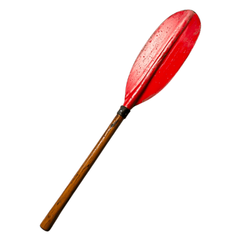 Bright Red Kayak Paddle with Water Droplets on Wooden Shaft png