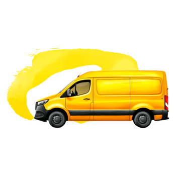 Bright Yellow Delivery Van with Artistic Background Splash png