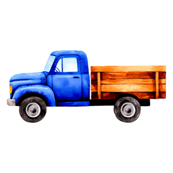 Vintage Blue Truck with Wooden Bed png