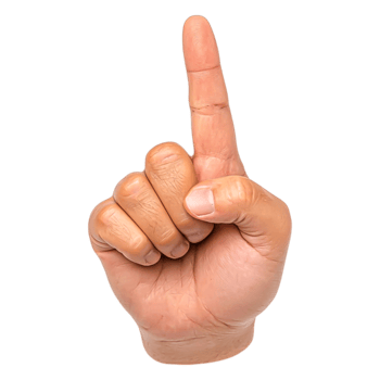 Hand raising index finger demonstrating signal for attention or agreement png