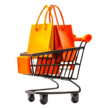 Colorful Shopping Bags in a Black Shopping Cart with Wheels png