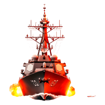Powerful Military Warship with Explosions and Dramatic Impact png