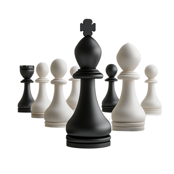 Black chess king surrounded by pawns and other pieces png