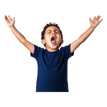 Young Boy Expressing Excitement and Joy with Arms Raised High png