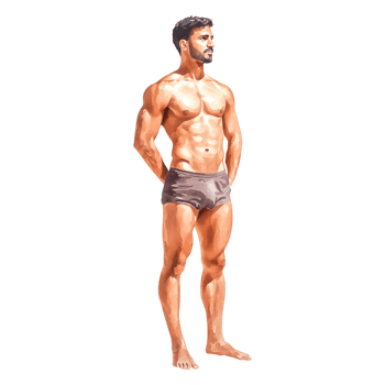 Athletic Man Posing Confidently in Swimwear Against png