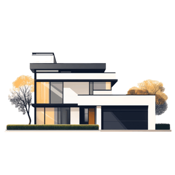 Modern Two Story House with Attached Garage and Trees png