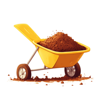 Yellow Wheelbarrow Full of Brown Soil Dirt png