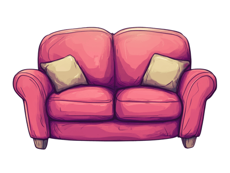Pink Sofa With Two Light Beige Pillows png
