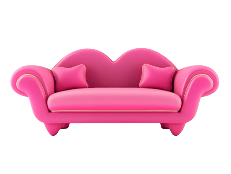 Pink Sofa With Two Pillows Heart Shaped Back png