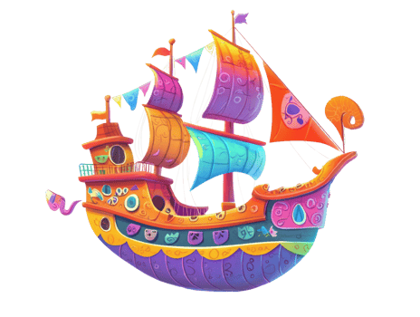 A Whimsical Colorful Pirate Ship Sails the Seas png