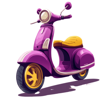 Stylish Purple Scooter With Gold Wheels Design png