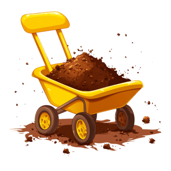Yellow Toy Wheelbarrow Filled With Brown Soil png