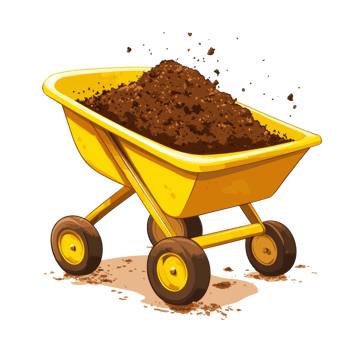 Yellow Wheelbarrow Full Of Brown Soil Outdoors png