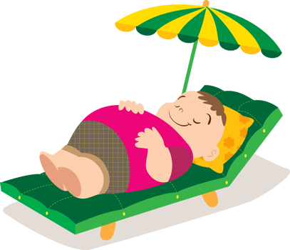 A chubby boy is lying on a beach bed, enjoying the fresh air. png