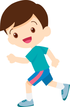 A young boy runs for exercise with a cheerful expression. png