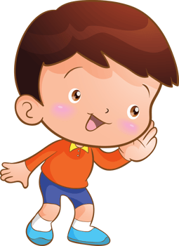 A cute little boy with red cheeks pretends to listen to something with a smile. png