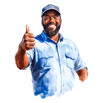 Happy man giving thumbs up in blue shirt with cheerful expression png