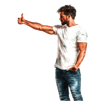 Young Man Giving Thumbs Up Gesture in Casual Outfit Outdoors png