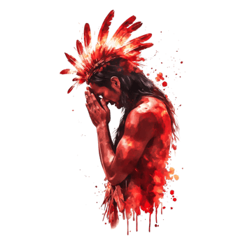 Indigenous Warrior with Feathered Headpiece Expressing Strong Emotion png